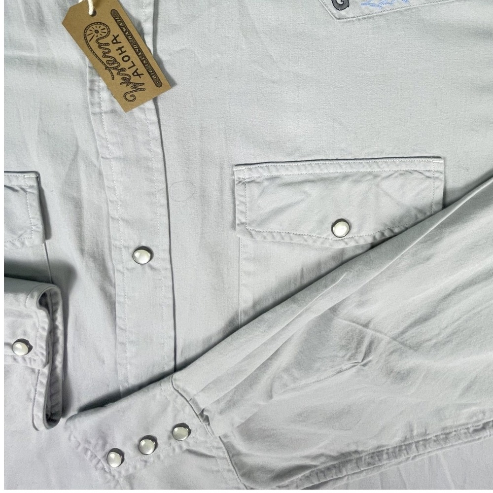Western Aloha Shirt Mens XXL Gray Marlin Embroidered Western Snap NEW - Picture 5 of 13